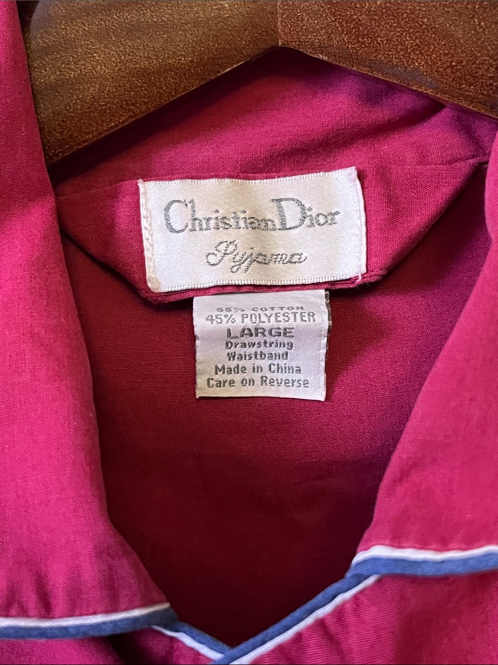 Dior Women's Raspberry Pink Piped Button-Front Pajama Top - Picture 2 of 4